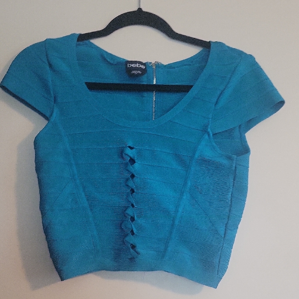 Bebe Blue Fitted Crop Blouse